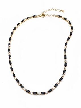 BLACK AND GOLD CZ BAGUETTE TENNIS NECKLACE